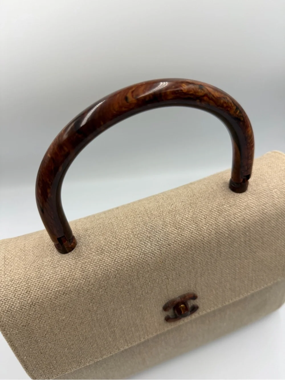 RARE CHANEL vintage 2001 linen tortoise shell Kelly bag